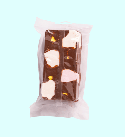Fun Rocky Road 150g with raspberries banana lollies marshmallows and mini M&M