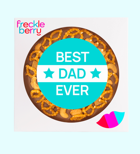 Snack time pizza with 'Best Dad Ever' text and Freckleberry branding on a light blue background. Perfect gift for Father's Day