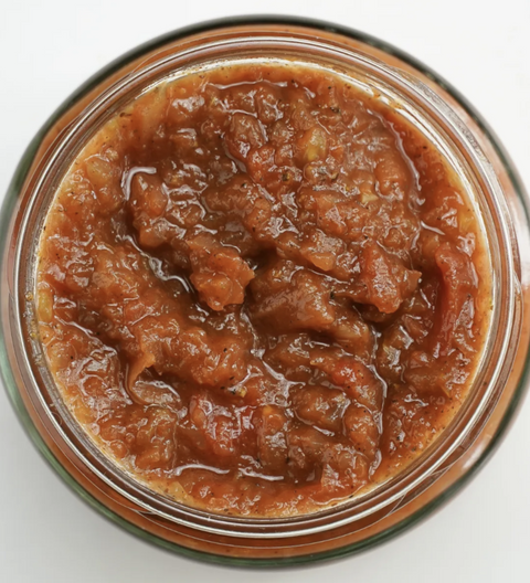 Open jar of bloody Mary relish