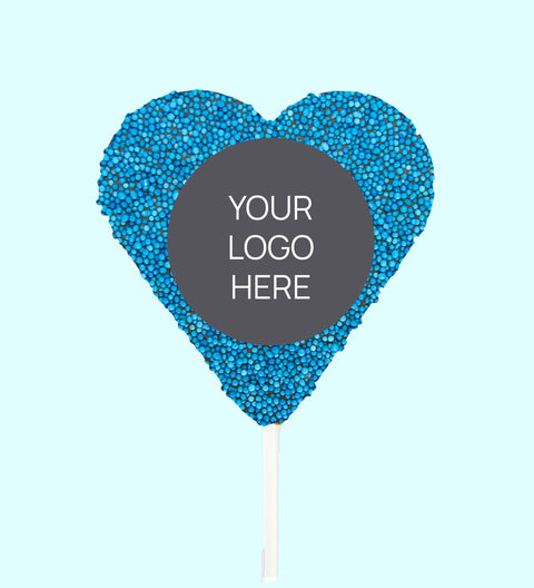 Corporate Personalised Chocolate Heart Freckle Pop - Logo/Graphic Upload - Blue Freckle