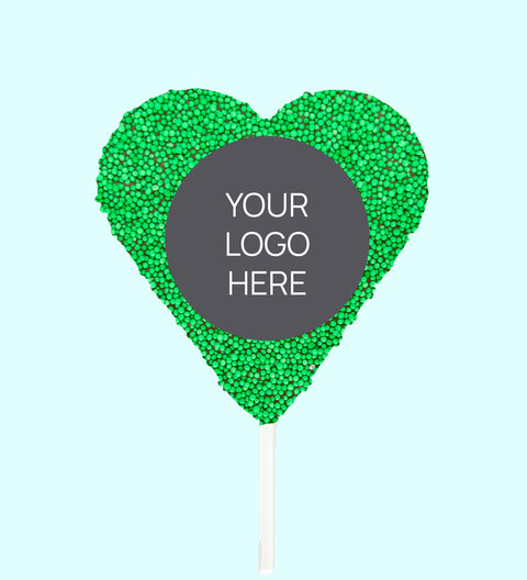 Corporate Personalised Chocolate Heart Freckle Pop - Logo/Graphic Upload - Green Freckle