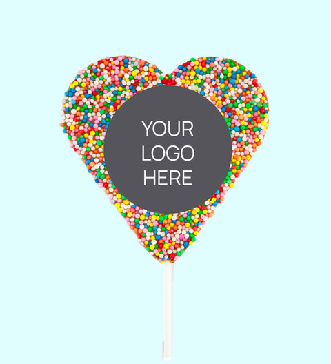 Corporate Personalised Chocolate Heart Freckle Pop - Logo/Graphic Upload - Multi Freckle