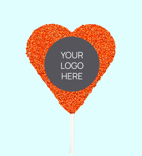 Corporate Personalised Chocolate Heart Freckle Pop - Logo/Graphic Upload - Orange Freckle