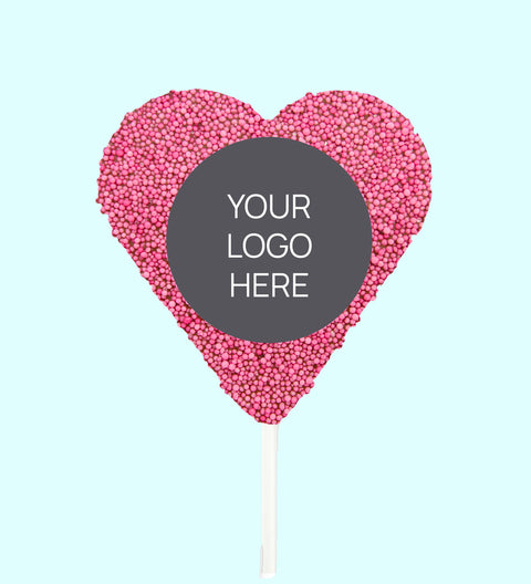 Corporate Personalised Chocolate Heart Freckle Pop - Logo/Graphic Upload - Pink Freckle
