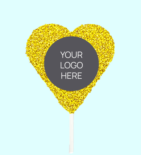 Corporate Personalised Chocolate Heart Freckle Pop - Logo/Graphic Upload - Yellow Freckle