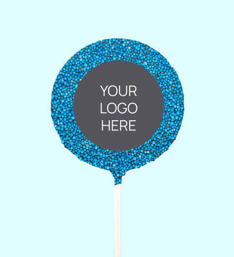 Corporate Personalised Chocolate Round Freckle Pop - Logo/Graphic Upload - Blue Freckle