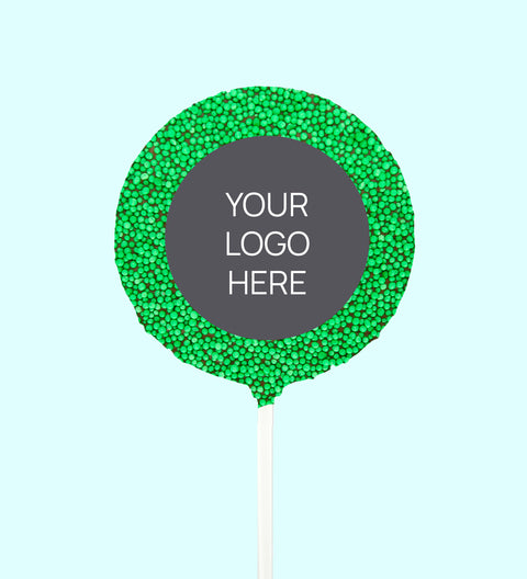 Corporate Personalised Chocolate Round Freckle Pop - Logo/Graphic Upload - Green Freckle