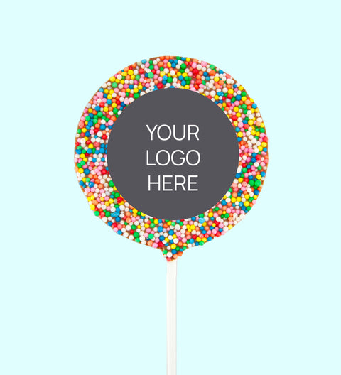 Corporate Personalised Chocolate Round Freckle Pop - Logo/Graphic Upload - Multi Freckle