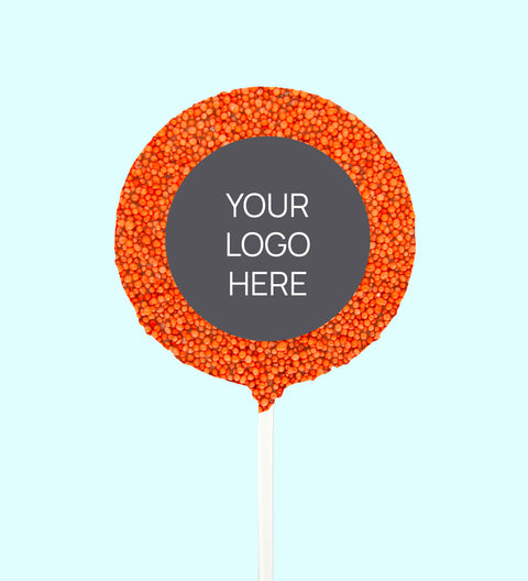 Corporate Personalised Chocolate Round Freckle Pop - Logo/Graphic Upload - Orange Freckle