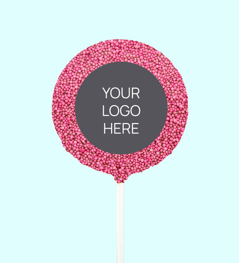 Corporate Personalised Chocolate Round Freckle Pop - Logo/Graphic Upload - Pink Freckle