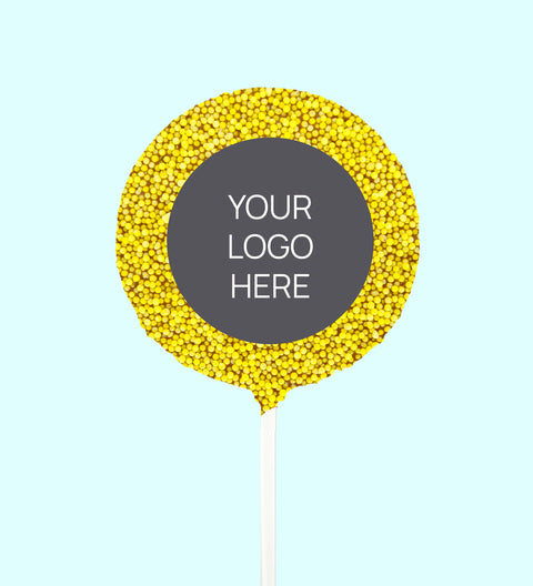 Corporate Personalised Chocolate Round Freckle Pop - Logo/Graphic Upload - Yellow Freckle