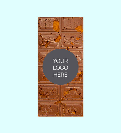 Corporate Personalised Gourmet Chocolate Block - Logo/Graphic Label - Biscoff Caramel Crunch Milk Chocolate Block