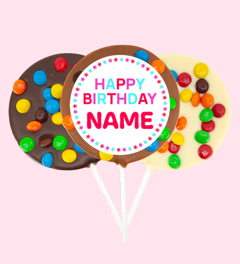 Personalised Round M&M Pop - Happy Birthday - Name