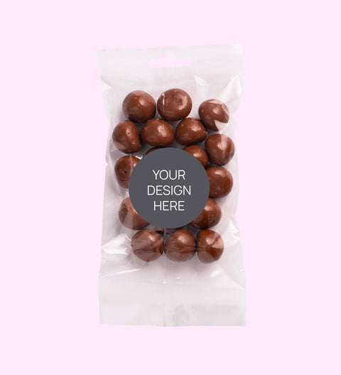 Personalised Sweet Treat Bags - Custom Design Upload - Milk Chocolate Coated Raspberries