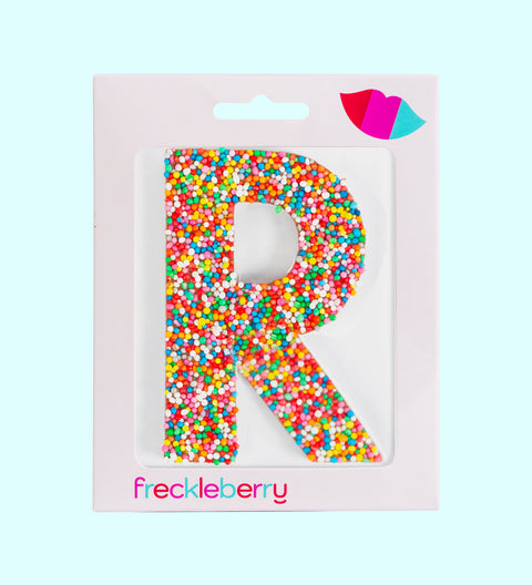 Freckle chocolate letter R in milk white or dark