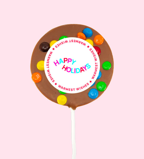 Round M&M Pop - Milk Chocolate - Happy Holidays