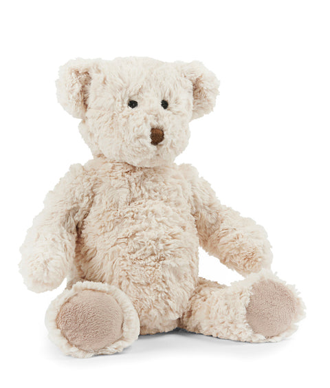 Beige teddy bear on a white background