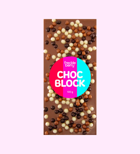 Triple Choc Crunch Block - Whit packaging and label/sticker