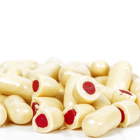 Close-up of white choc raspberry bullets