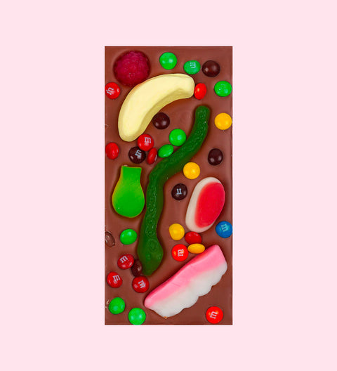 Party Mix Belgian chocolate block 100g with lollies and mini M&M candies
