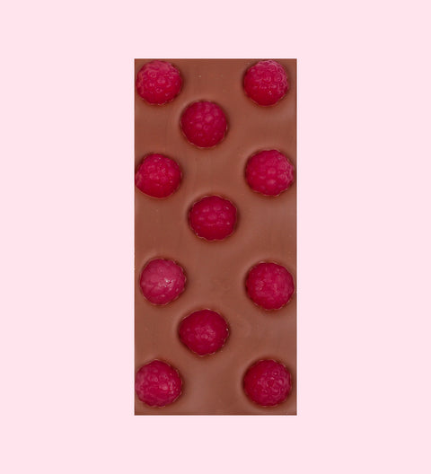Belgian chocolate raspberry lolly block 100g
