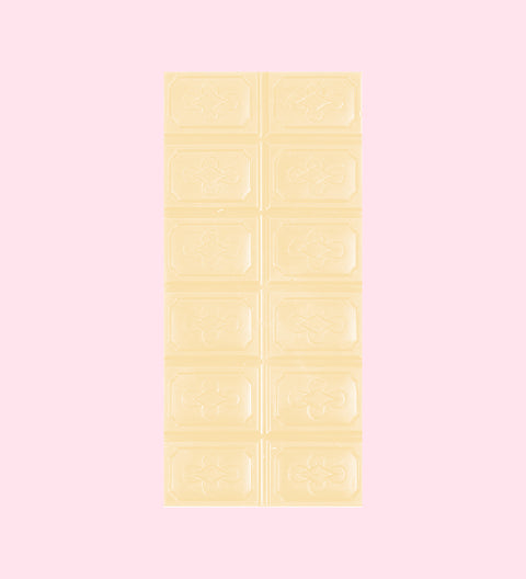 Close-up of handmade white Belgian chocolate block 100g