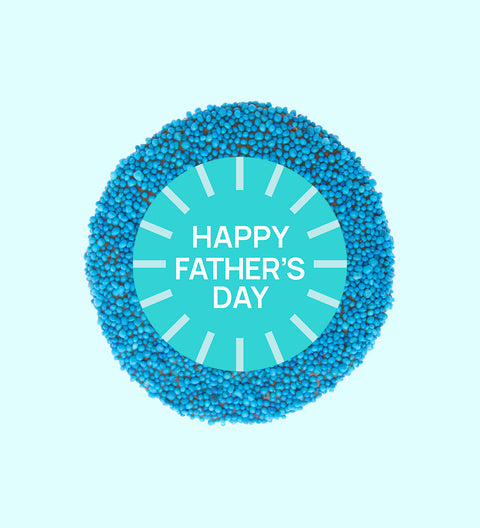 A chocolate freckle with 'Happy Father's Day' text in the center, presented on a white background.