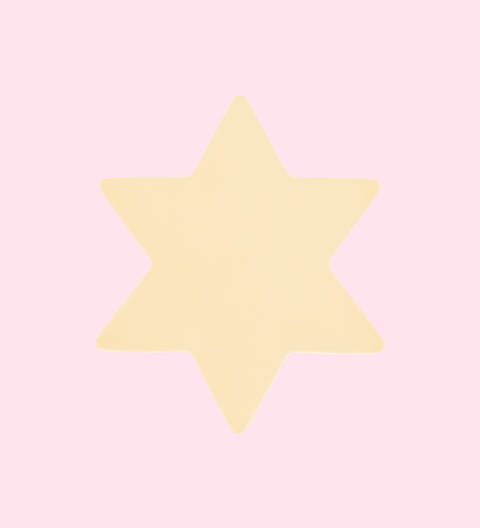 A single plain white chocolate star-shaped candy against a white background.