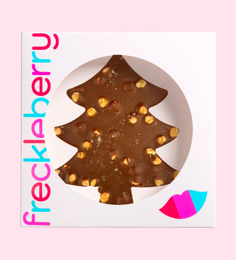 Giant hazelnut, caramel and sea salt milk chocolate Christmas Tree