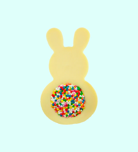 A selection of chocolate bunnies with freckle tails in various colors as Easter gifts