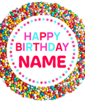Creamy Belgian milk, dark or white chocolate with sprinkles, customised with a name for a sweet birthday celebration.