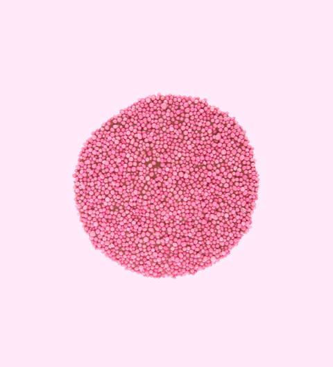 Creamy Belgian chocolate (in 3 variants - milk, dark or white) covered with pink freckles/sprinkles.