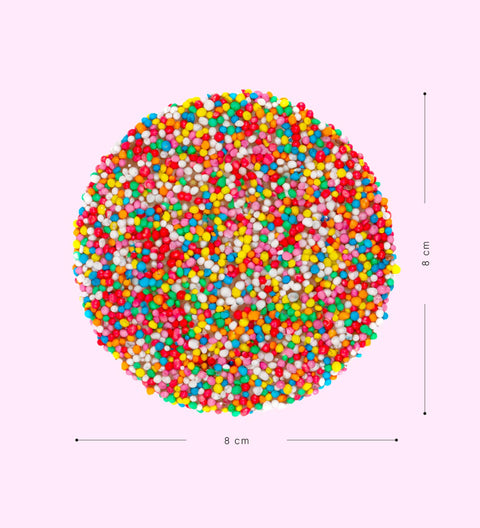 Creamy Belgian chocolate (available in 3 variants - milk, dark or white) covered with multi freckles/sprinkles perfect for corporate events, gifts, birthdays, events, branding. 