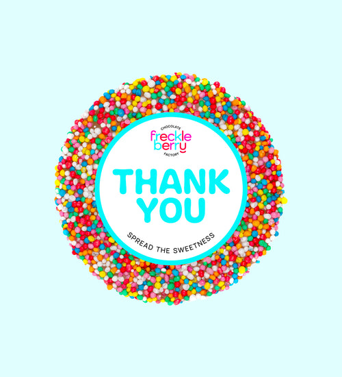Creamy Belgian milk chocolate covered with colourful multi sprinkles, a sweet way to say thanks and show appreciation.