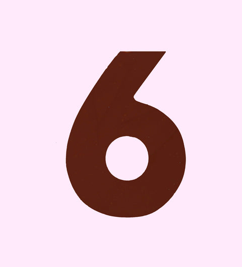 Dark chocolate number 6: Dark chocolate number 6 with rainbow freckles, rich Belgian chocolate with a bold look