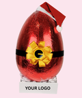 A luxurious Belgian milk chocolate santa egg wrapped in vibrant red foil packaging, perfect for an indulgent and show-stopping Christmas gift.