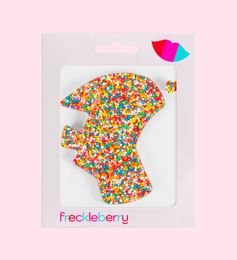 Premium freckle Belgian milk chocolate Australia map shape topped with colourful sprinkles – a delicious tribute to down under. 