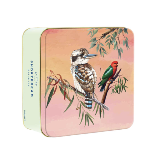 Kookaburra and parrot shortbread tins Perfect gifts