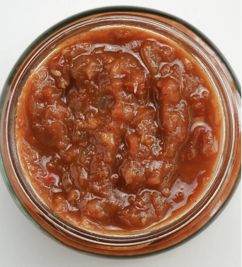 Jar of tomato and coriander chutney. Perfect gifts and sauces.