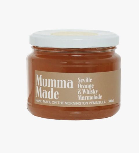 Jar of 'Mumma Made' Seville Orange & Whisky Marmalade on a white background