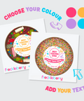Personalised giant Belgian chocolate lolly pizza and giant round freckle with Best Teacher Ever custom label