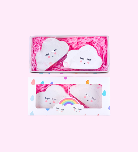 Bath Bomb Gift Set featuring fluffy cloud designs. Infused with calming fragrances, they’re the perfect gift for a soothing and luxurious bath experience.