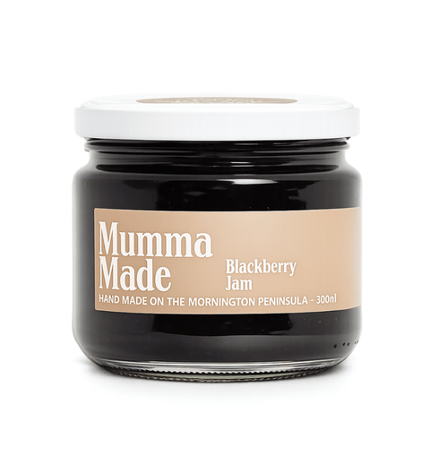 A glass jar of Mumma Made Blackberry Jam best selling home made jams