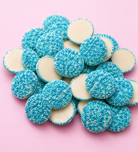 Baby shower white chocolate freckles with blue freckles or gender reveal