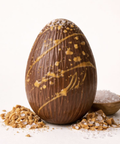 Caramel crunch and Murray River salt Belgian milk chocolate Easter egg, shown out of the box