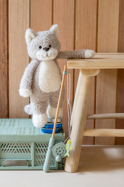 A soft plush cat toy with a playful spirit and cosy charm. Perfect for babies, kids, and comforting cuddles.
