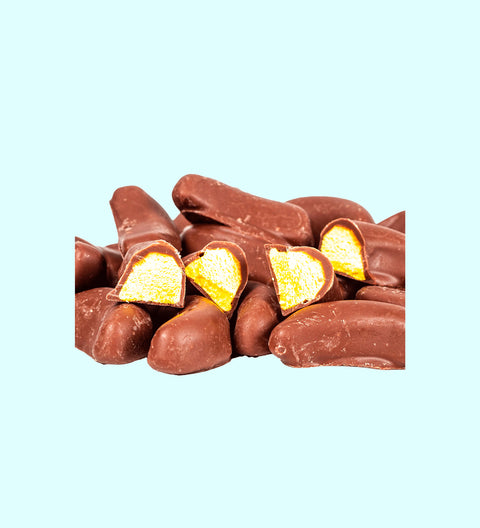 Sweet banana pieces covered in smooth premium Belgian chocolate – a deliciously fruity and creamy treat.