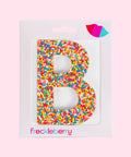 Premium Belgian chocolate letter "B" topped with colourful sprinkles – a fun and tasty treat perfect for personalising any occasion.