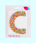 Premium Belgian chocolate letter "C" topped with colourful sprinkles – a fun and tasty treat perfect for personalising any occasion.