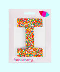 Premium Belgian chocolate letter "I" topped with colourful sprinkles – a fun and tasty treat perfect for personalising any occasion.